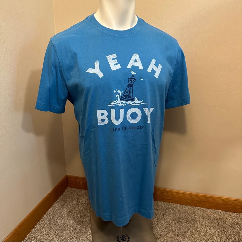 Life is Good "Yeah Buoy" Crusher Lake Beach Ocean Blue Short Sleeve Tshirt Shirt